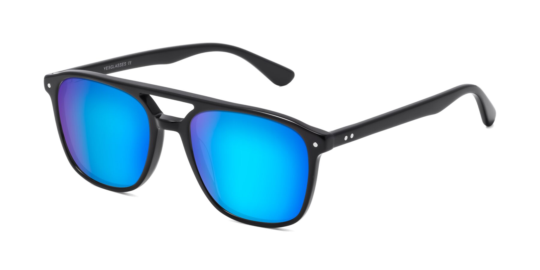 Angle of Quantum in Black with Blue Mirrored Lenses