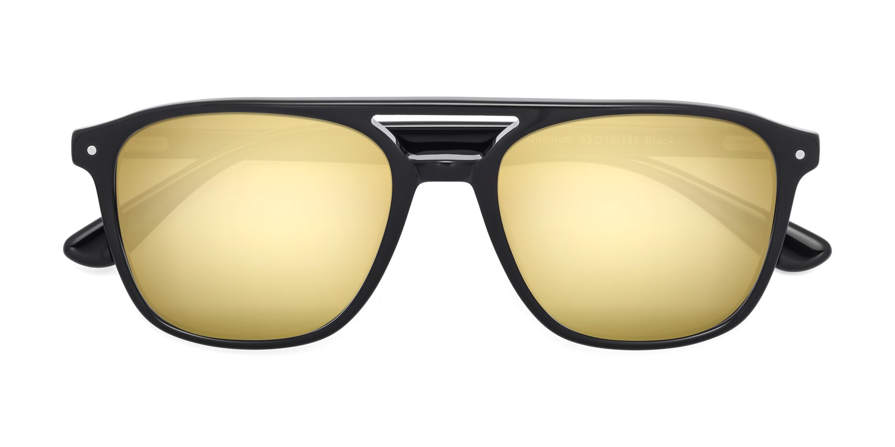 Folded Front of Quantum in Black with Gold Mirrored Lenses