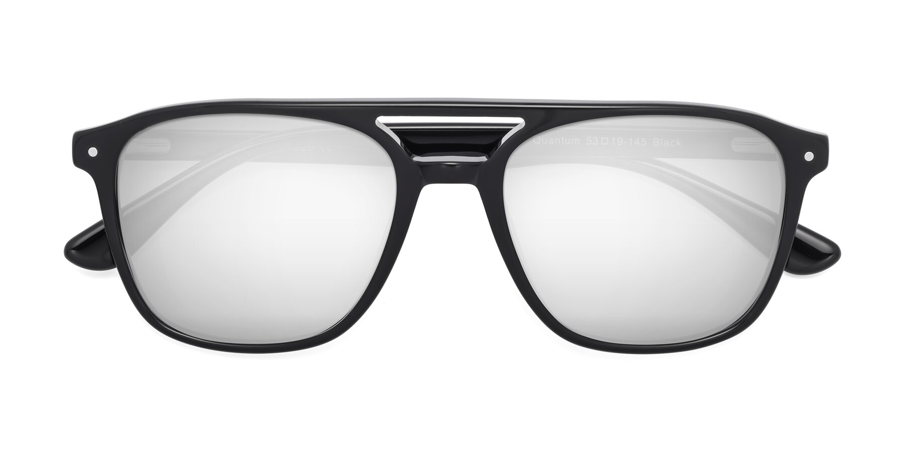 Folded Front of Quantum in Black with Silver Mirrored Lenses