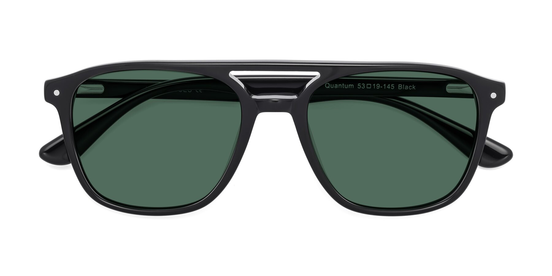 Folded Front of Quantum in Black with Green Polarized Lenses