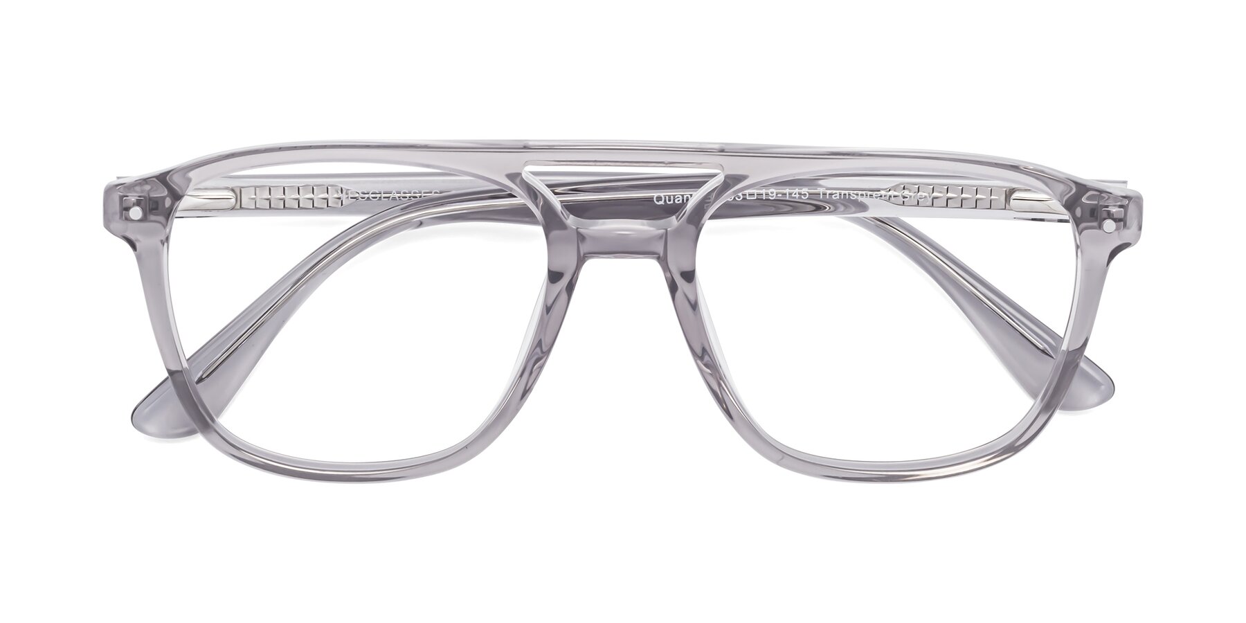 Folded Front of Quantum in Transprent Gray with Clear Reading Eyeglass Lenses