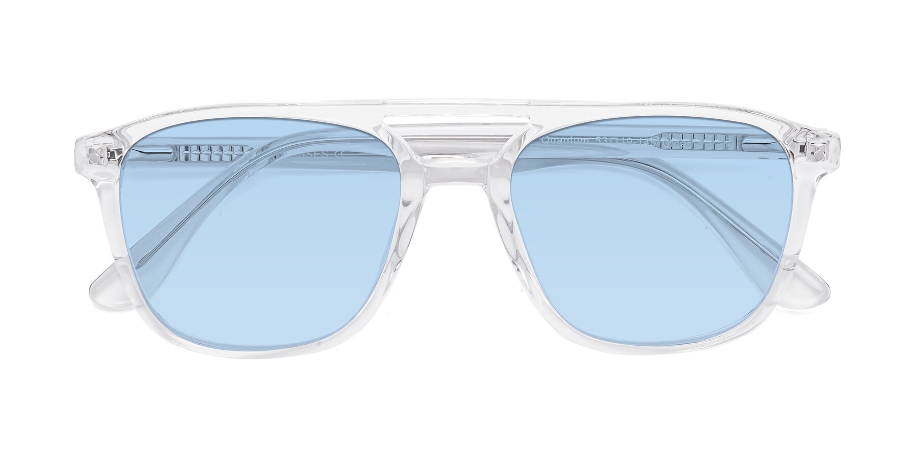 Folded Front of Quantum in Clear with Light Blue Tinted Lenses
