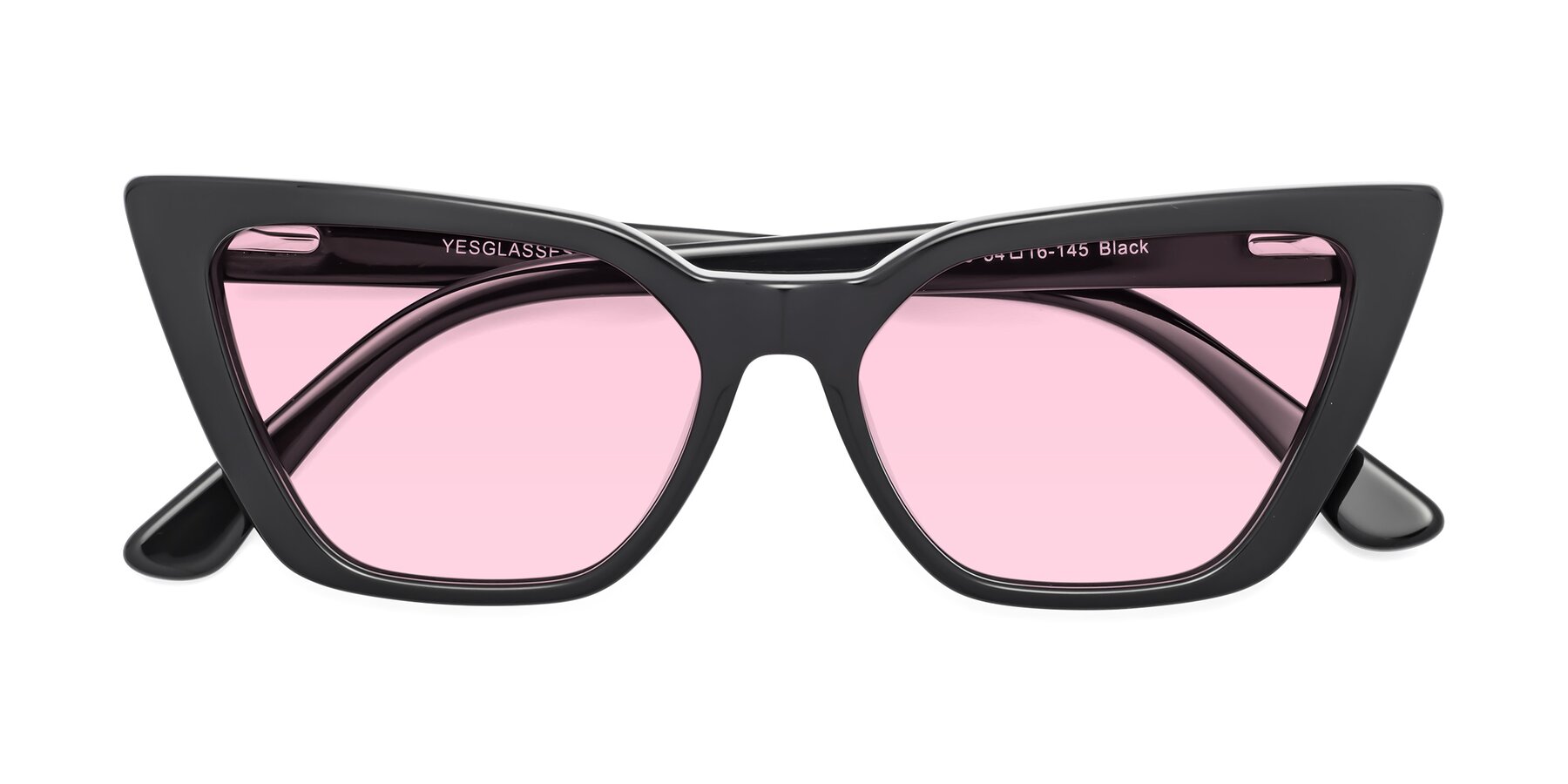 Folded Front of Bowtie in Black with Light Pink Tinted Lenses