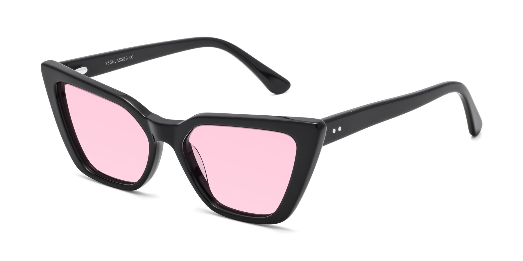 Angle of Bowtie in Black with Light Pink Tinted Lenses