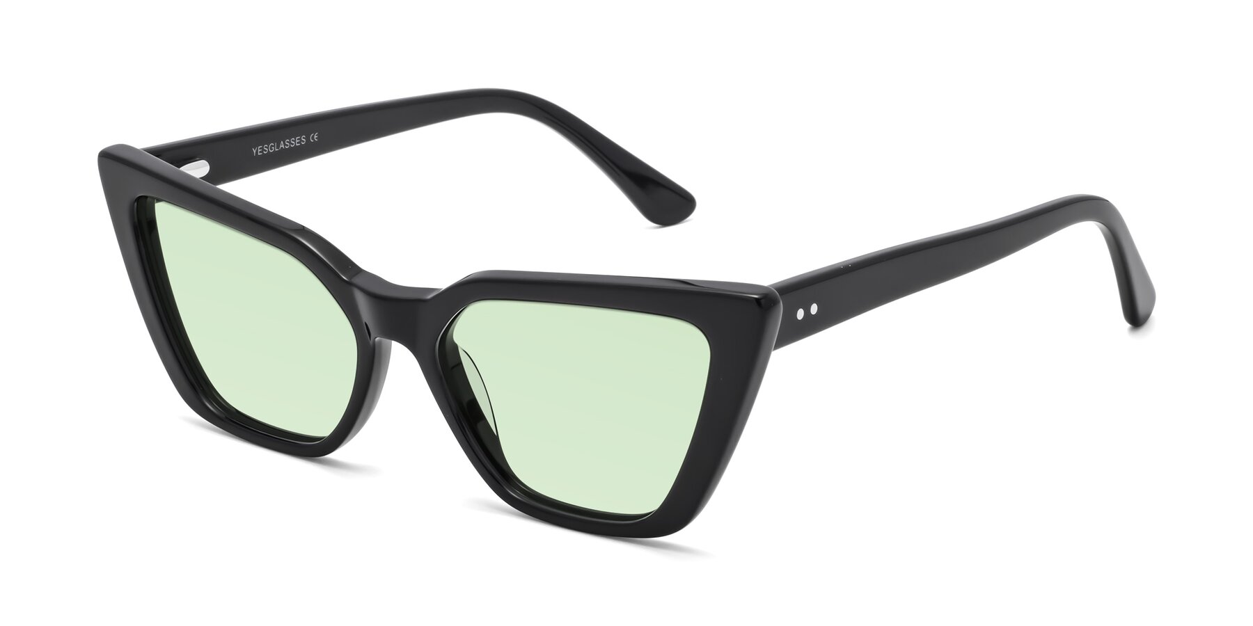 Angle of Bowtie in Black with Light Green Tinted Lenses