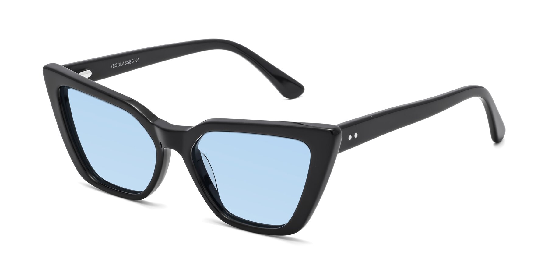 Angle of Bowtie in Black with Light Blue Tinted Lenses