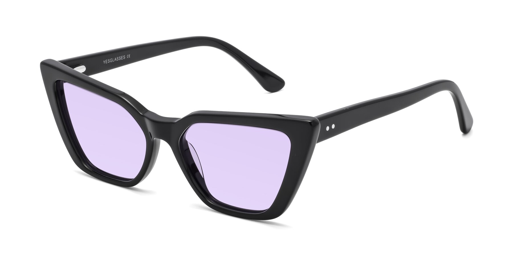 Angle of Bowtie in Black with Light Purple Tinted Lenses