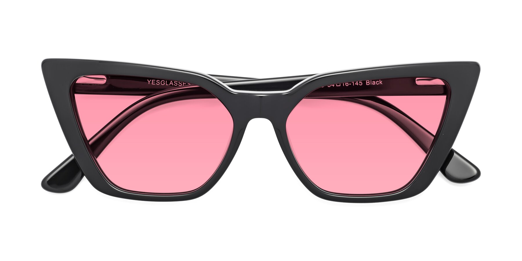 Folded Front of Bowtie in Black with Pink Tinted Lenses