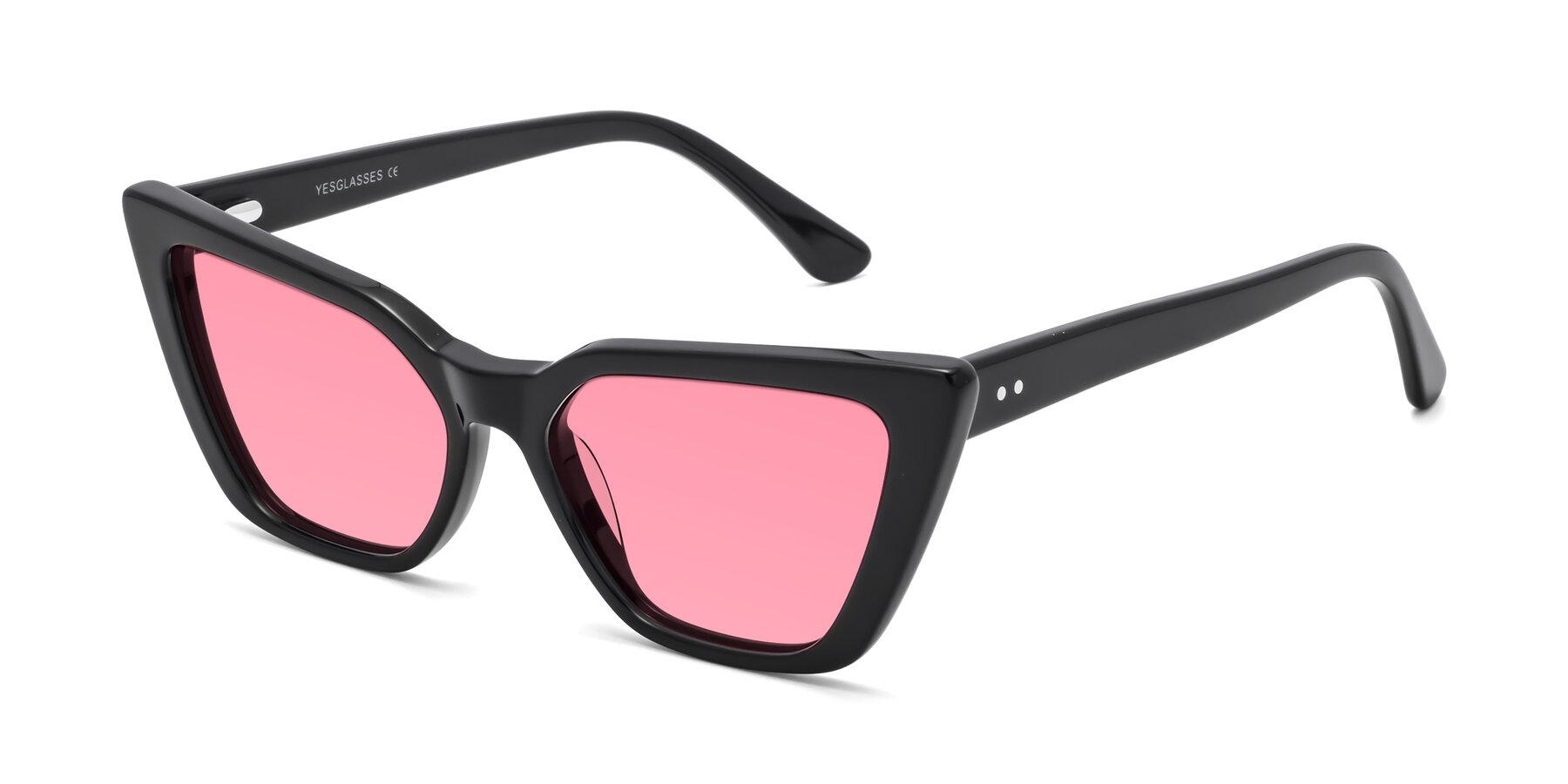 Angle of Bowtie in Black with Pink Tinted Lenses
