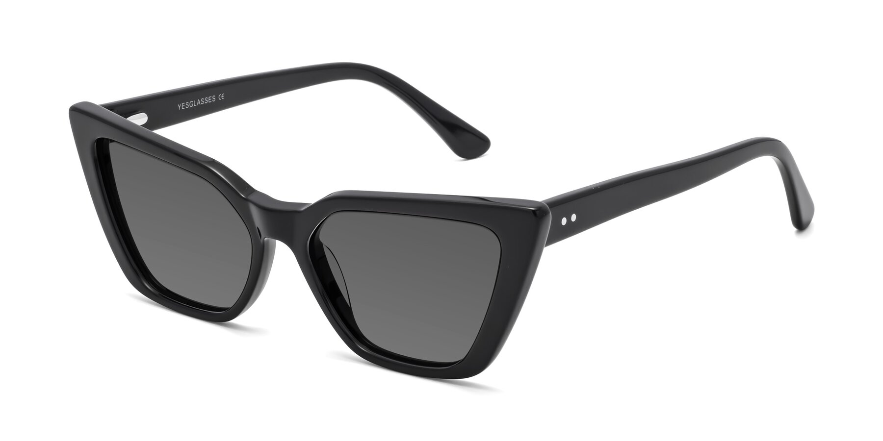 Angle of Bowtie in Black with Medium Gray Tinted Lenses