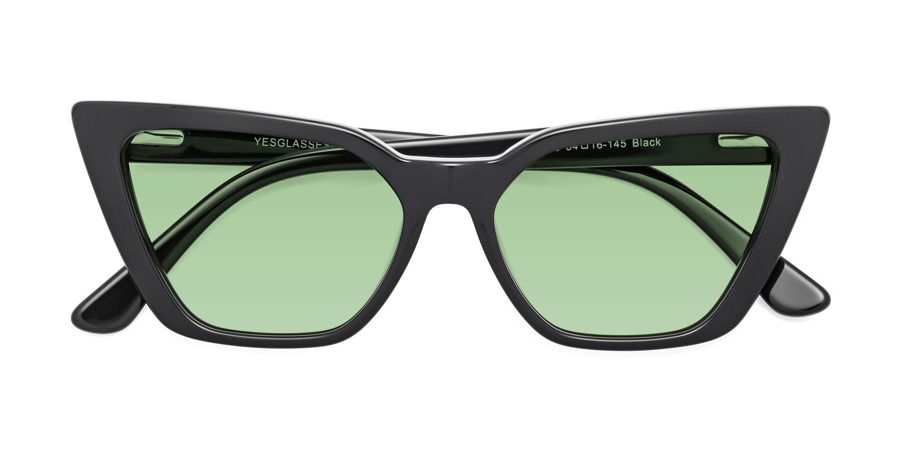 Folded Front of Bowtie in Black with Medium Green Tinted Lenses