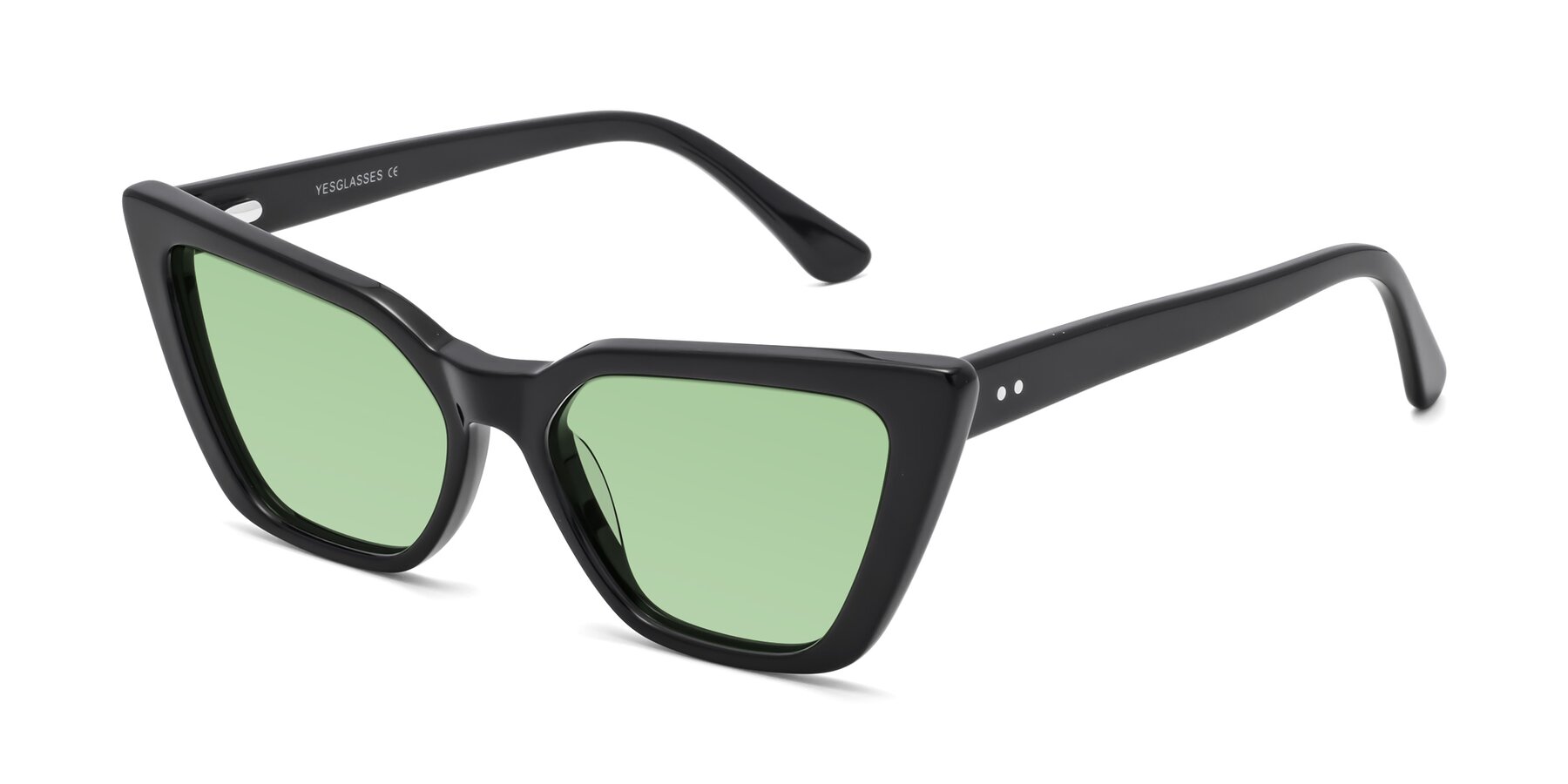 Angle of Bowtie in Black with Medium Green Tinted Lenses