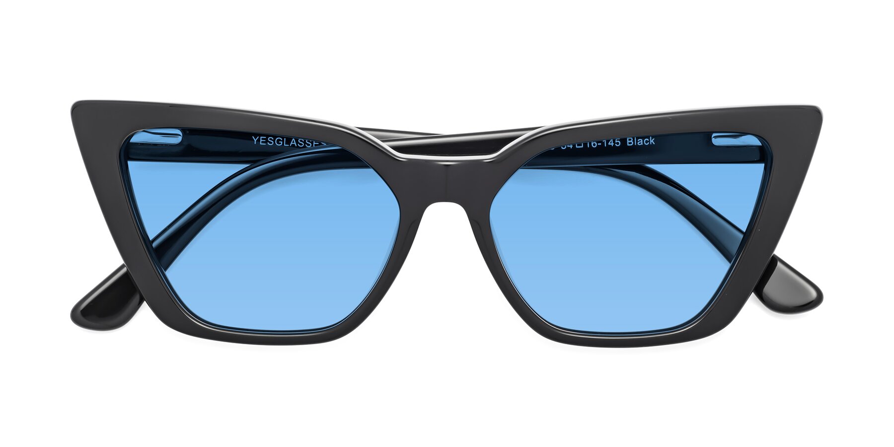 Folded Front of Bowtie in Black with Medium Blue Tinted Lenses