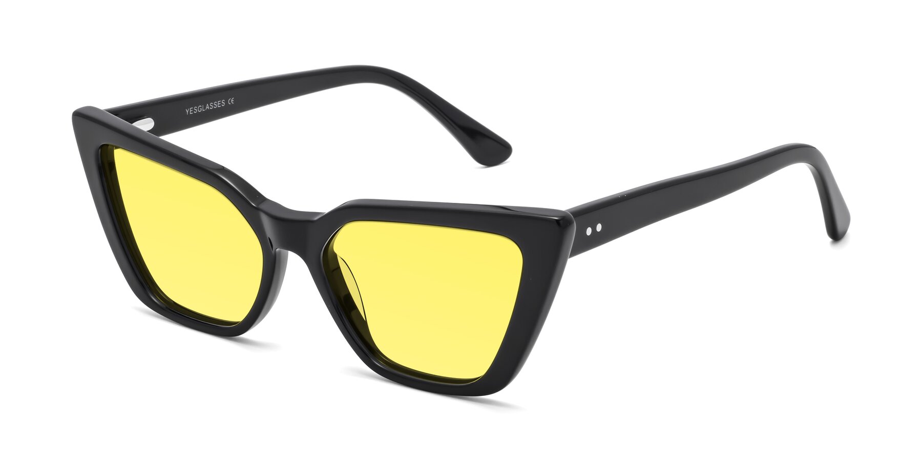 Angle of Bowtie in Black with Medium Yellow Tinted Lenses