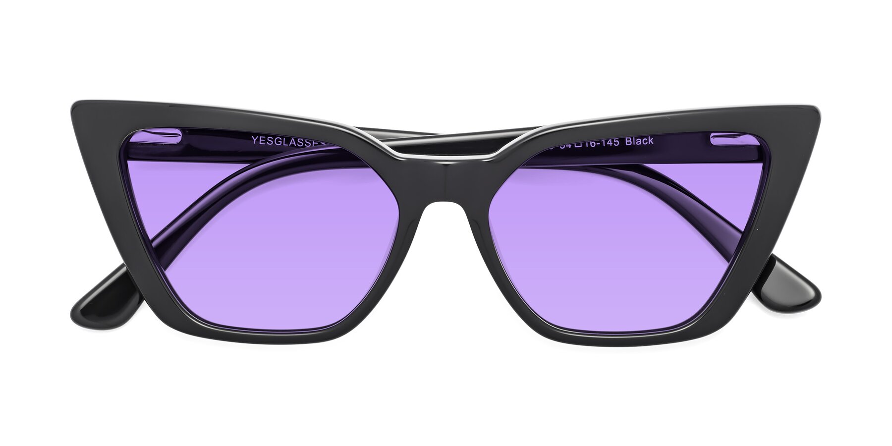 Folded Front of Bowtie in Black with Medium Purple Tinted Lenses