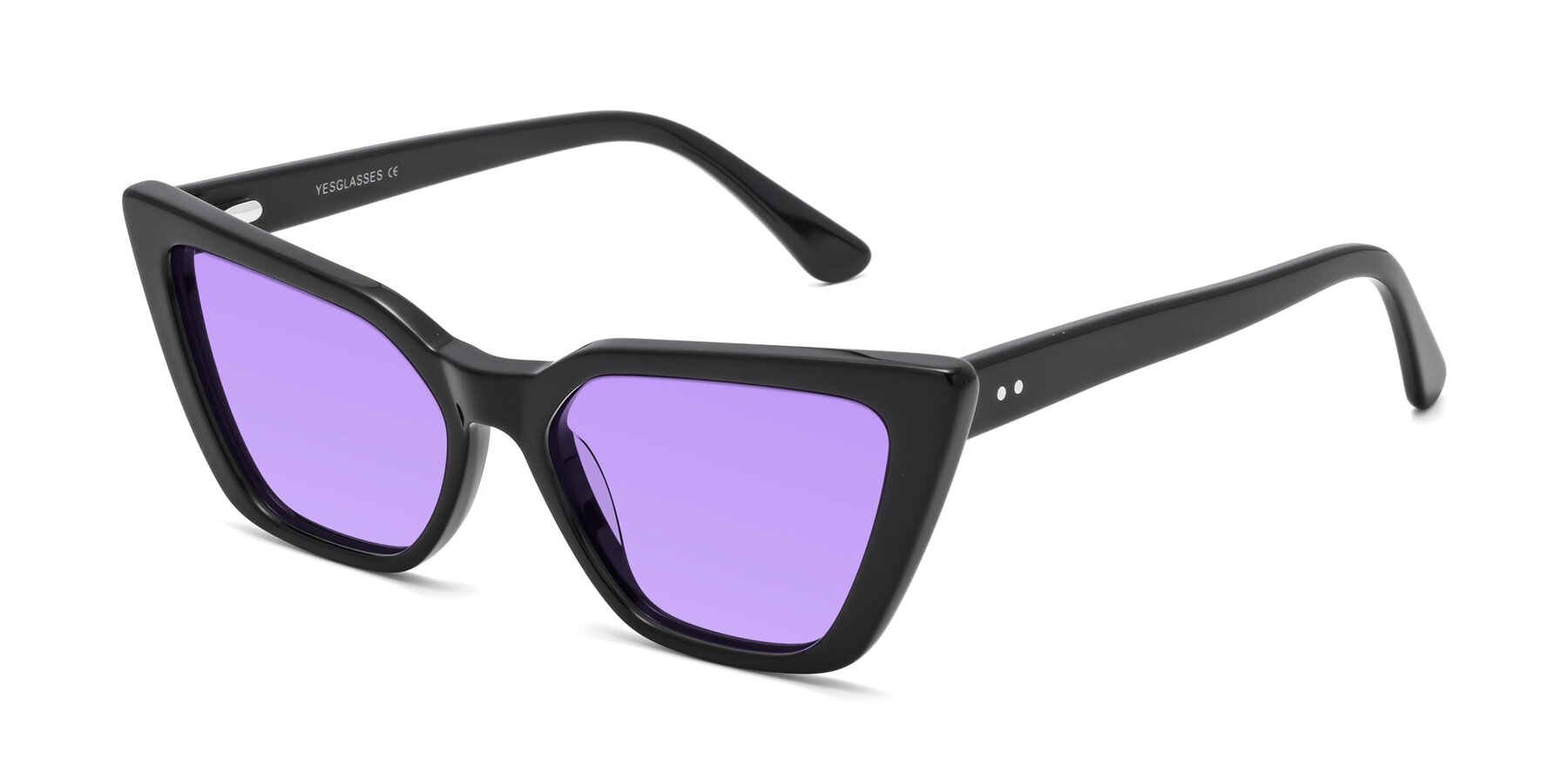 Angle of Bowtie in Black with Medium Purple Tinted Lenses