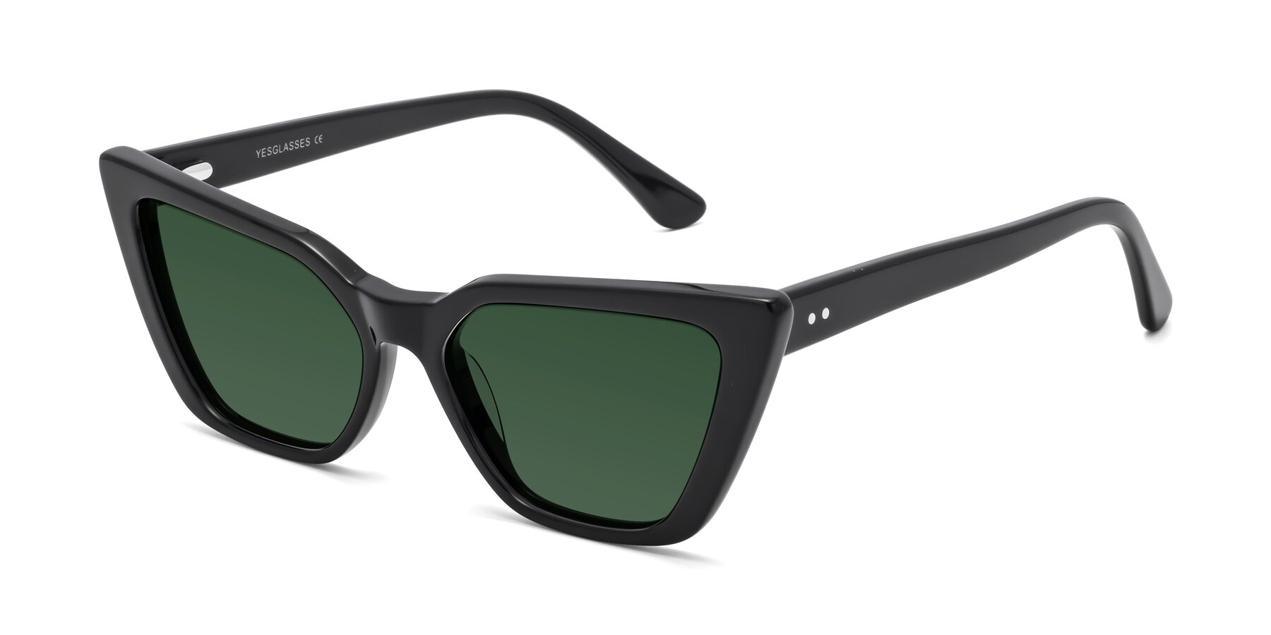 Angle of Bowtie in Black with Green Tinted Lenses