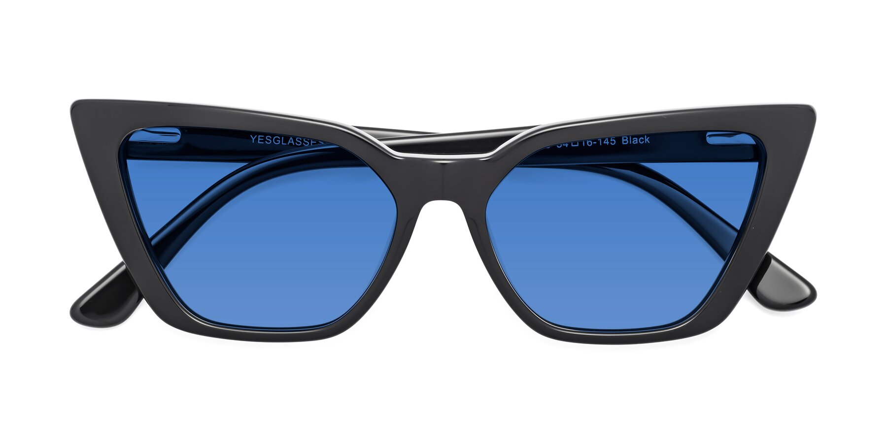 Folded Front of Bowtie in Black with Blue Tinted Lenses