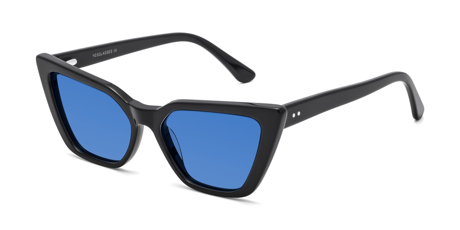 Angle of Bowtie in Black with Blue Tinted Lenses