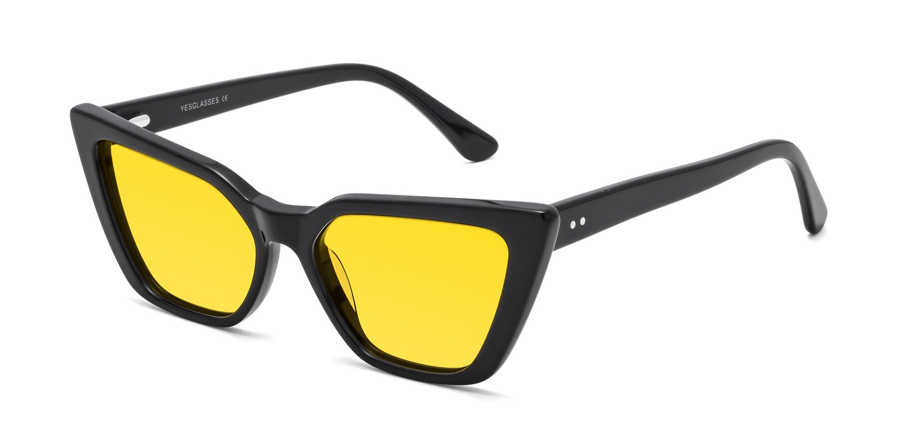 Angle of Bowtie in Black with Yellow Tinted Lenses