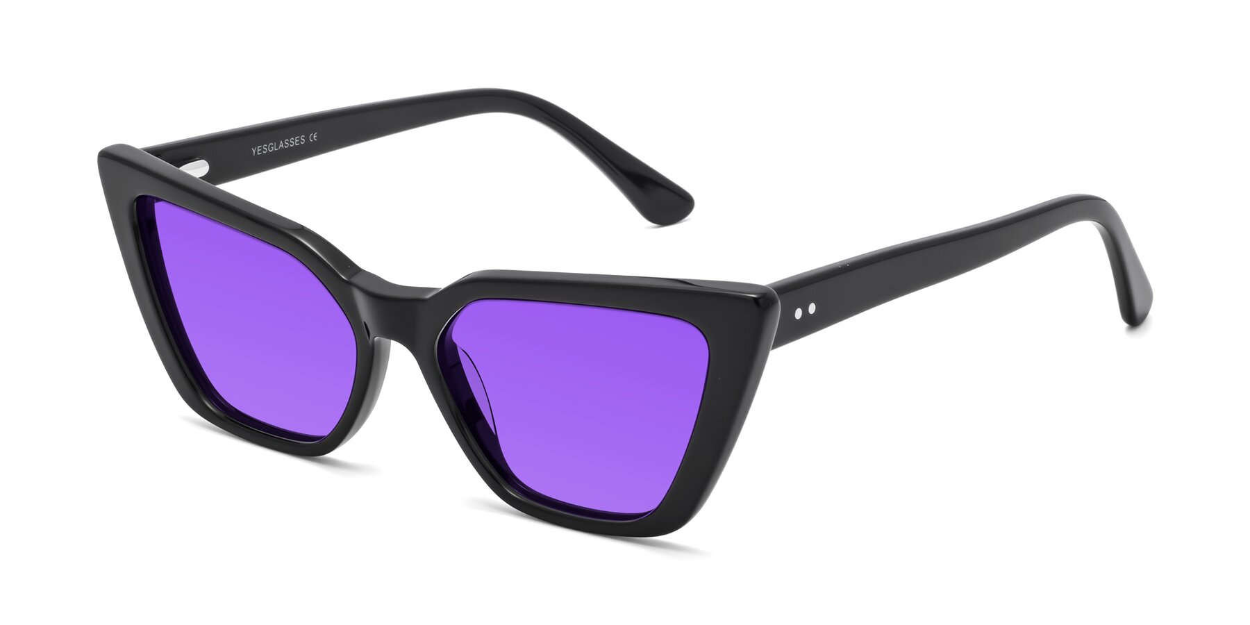 Angle of Bowtie in Black with Purple Tinted Lenses