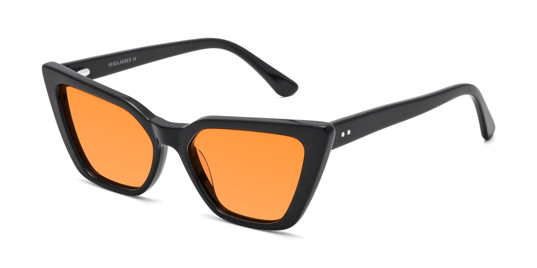 Angle of Bowtie in Black with Orange Tinted Lenses