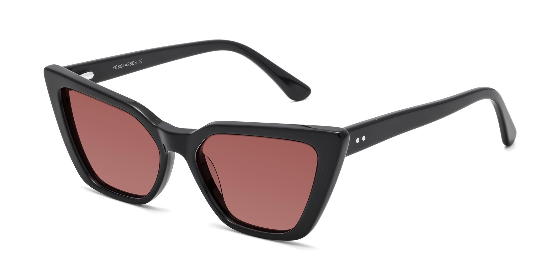 Angle of Bowtie in Black with Garnet Tinted Lenses