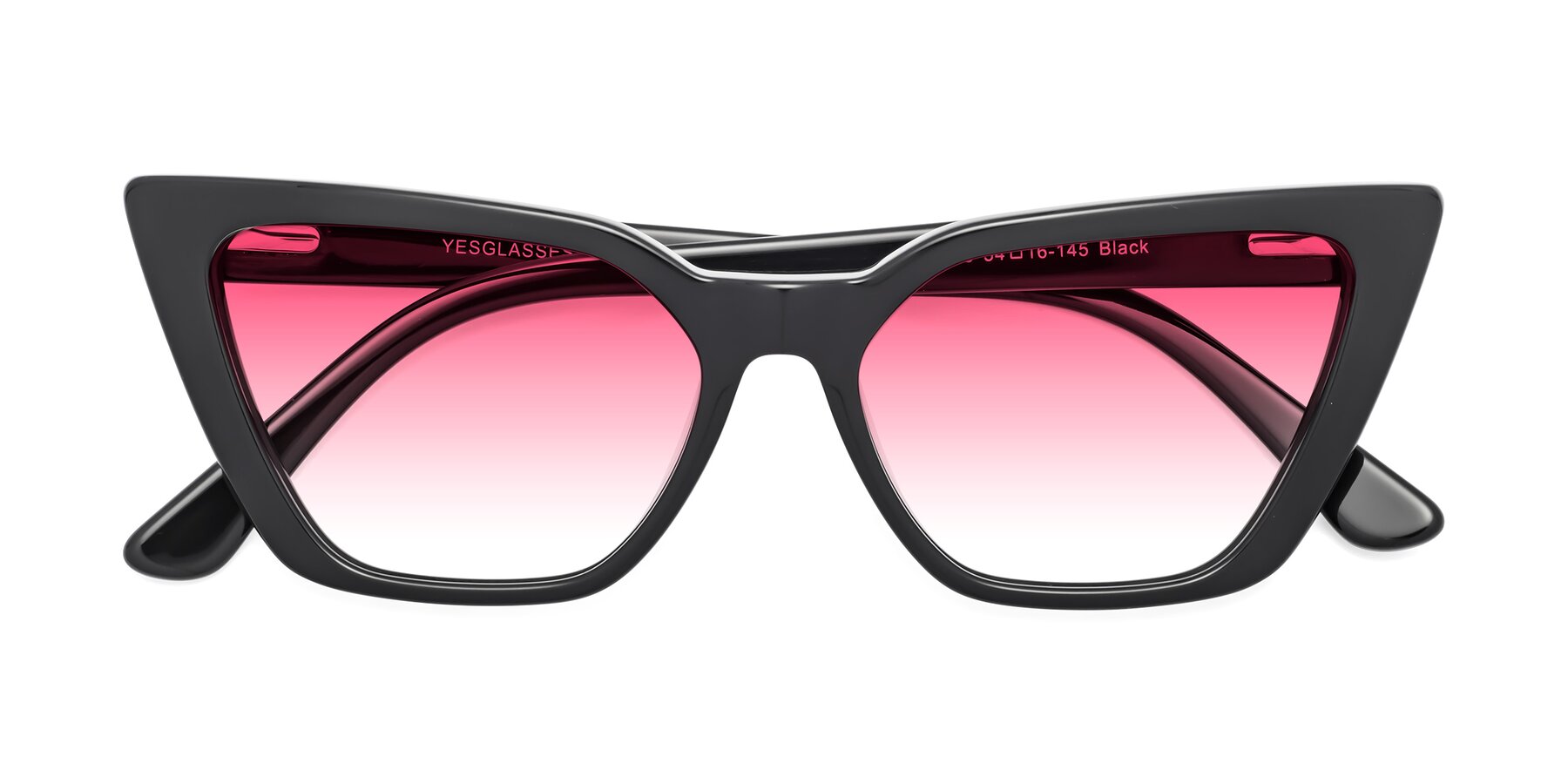 Folded Front of Bowtie in Black with Pink Gradient Lenses
