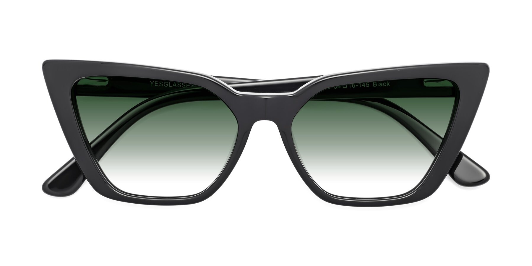 Folded Front of Bowtie in Black with Green Gradient Lenses