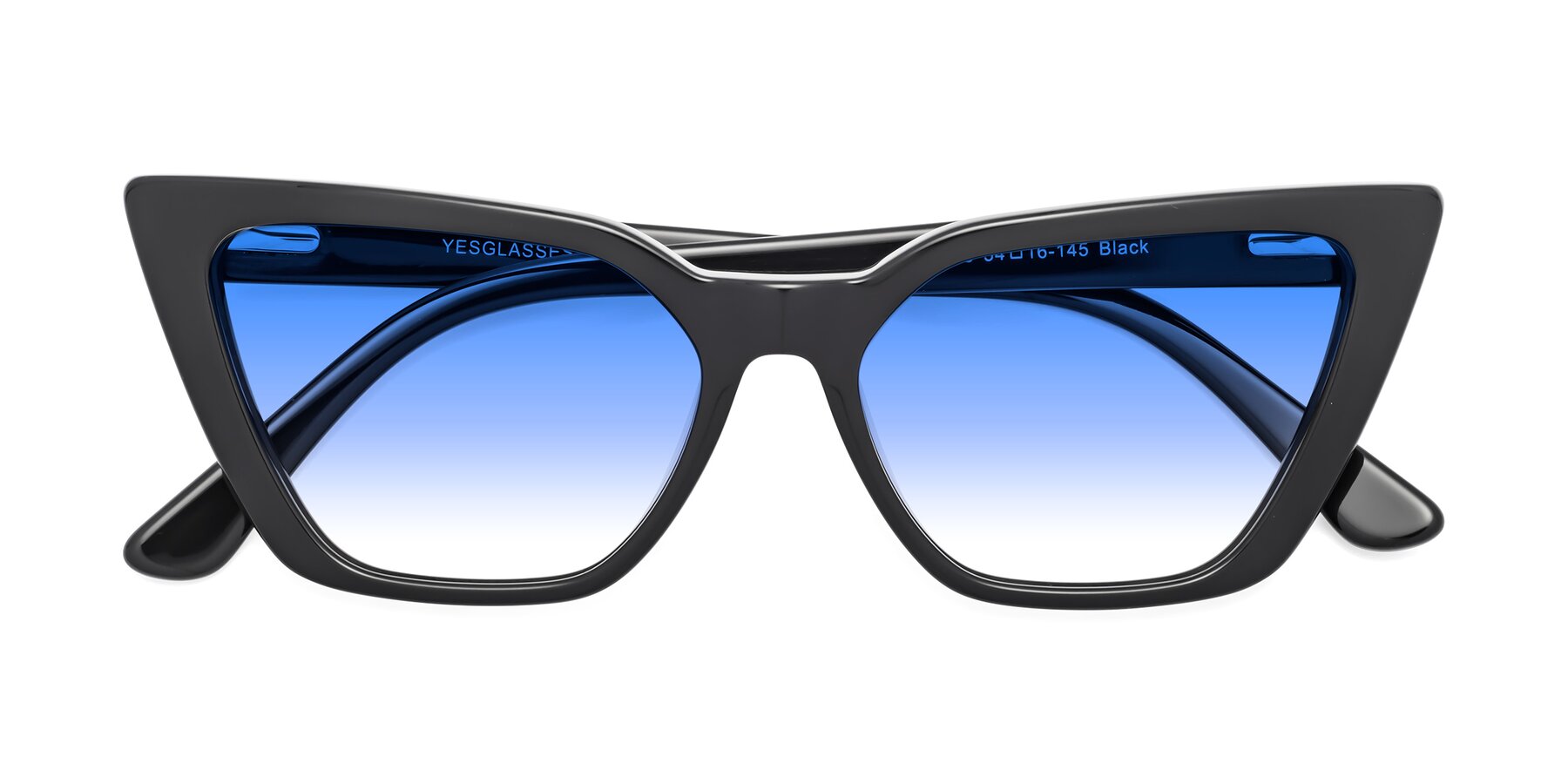 Folded Front of Bowtie in Black with Blue Gradient Lenses