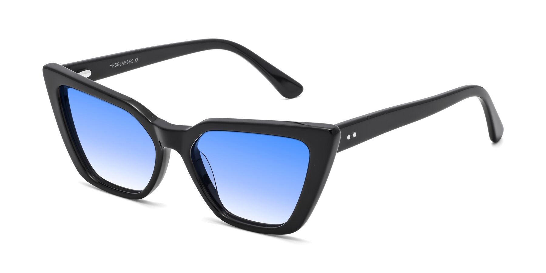 Angle of Bowtie in Black with Blue Gradient Lenses