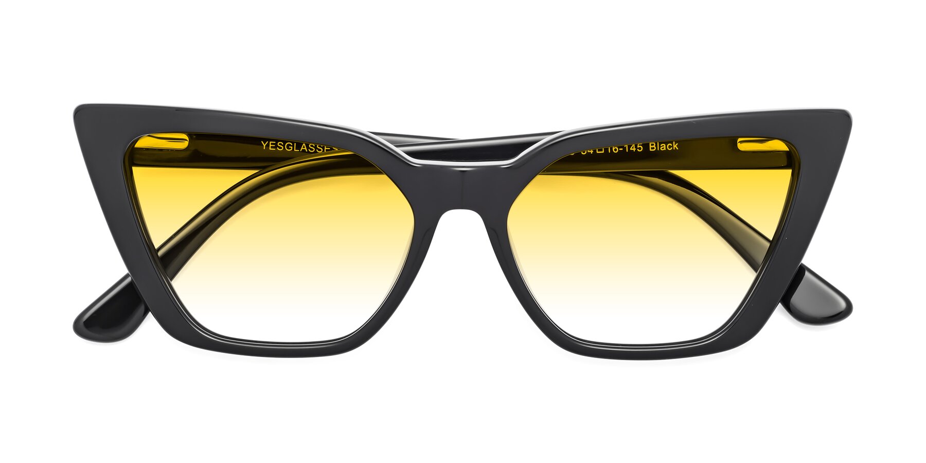 Folded Front of Bowtie in Black with Yellow Gradient Lenses