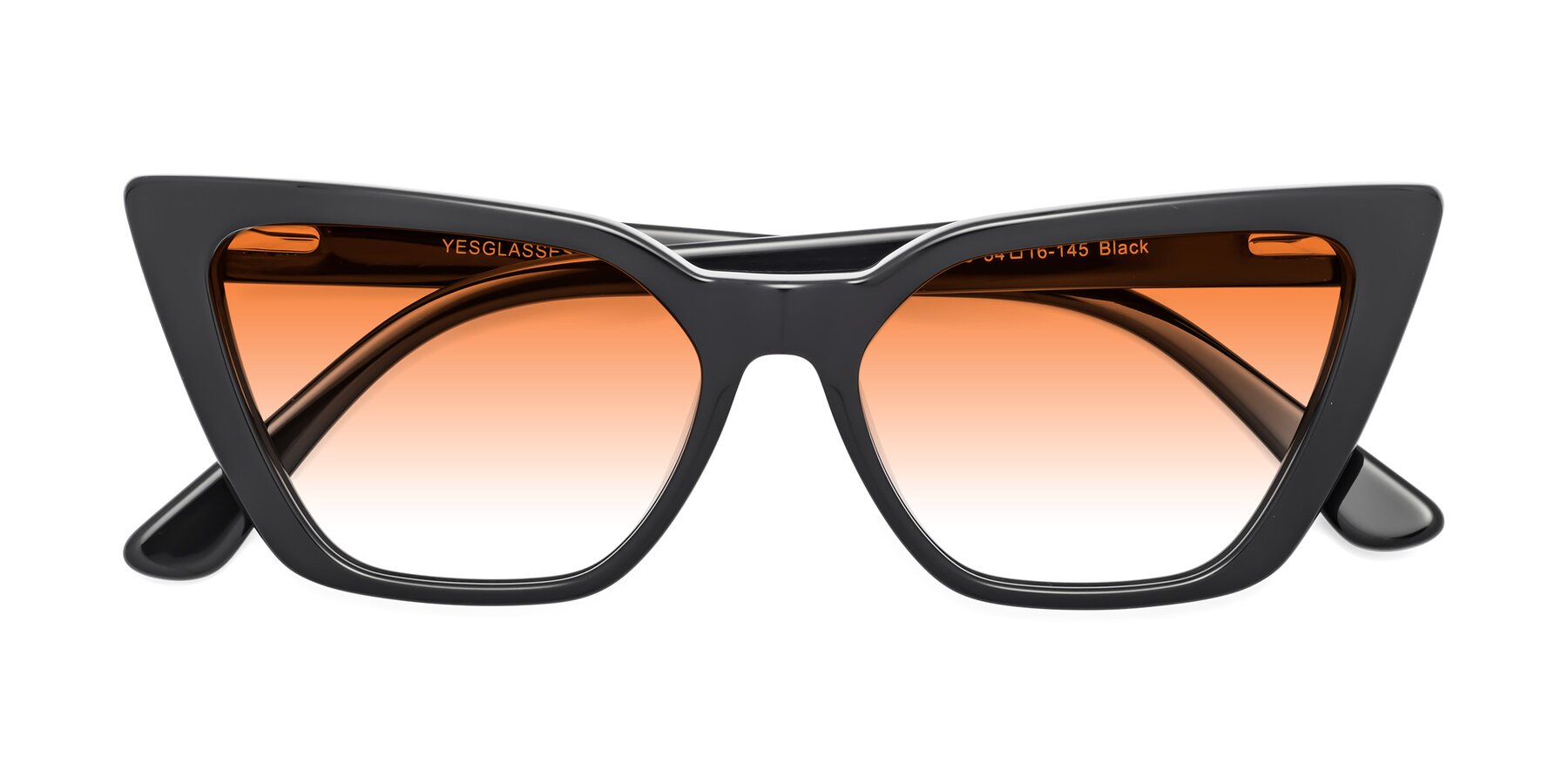 Folded Front of Bowtie in Black with Orange Gradient Lenses
