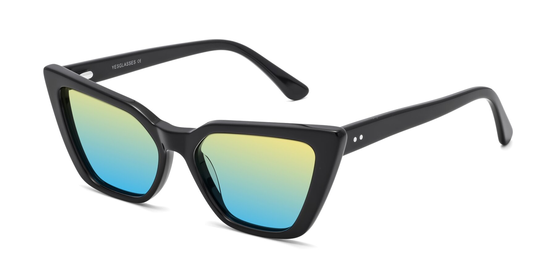 Angle of Bowtie in Black with Yellow / Blue Gradient Lenses