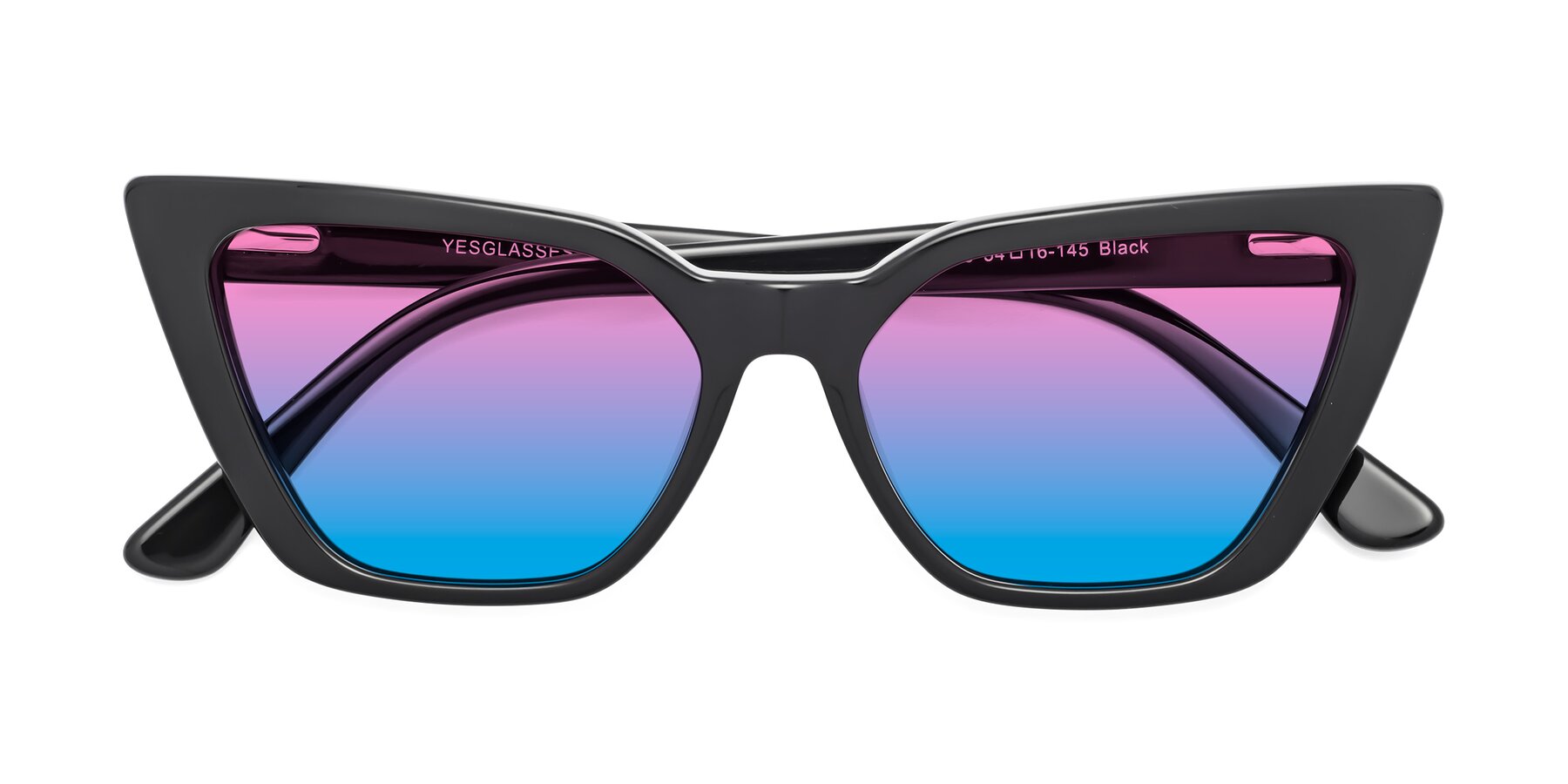 Folded Front of Bowtie in Black with Pink / Blue Gradient Lenses