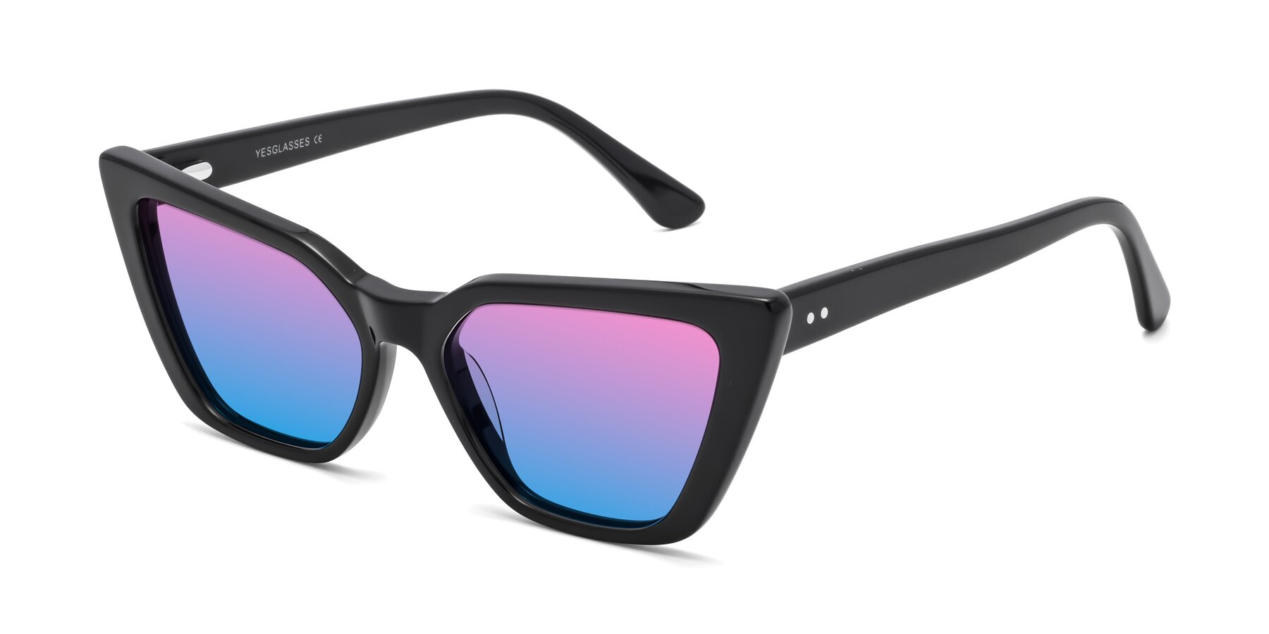 Angle of Bowtie in Black with Pink / Blue Gradient Lenses