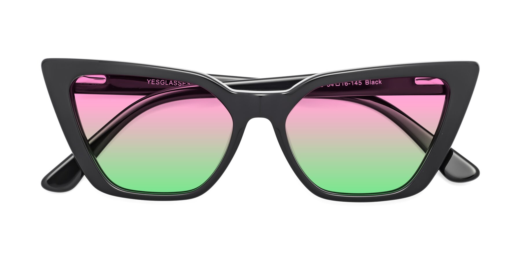 Folded Front of Bowtie in Black with Pink / Green Gradient Lenses