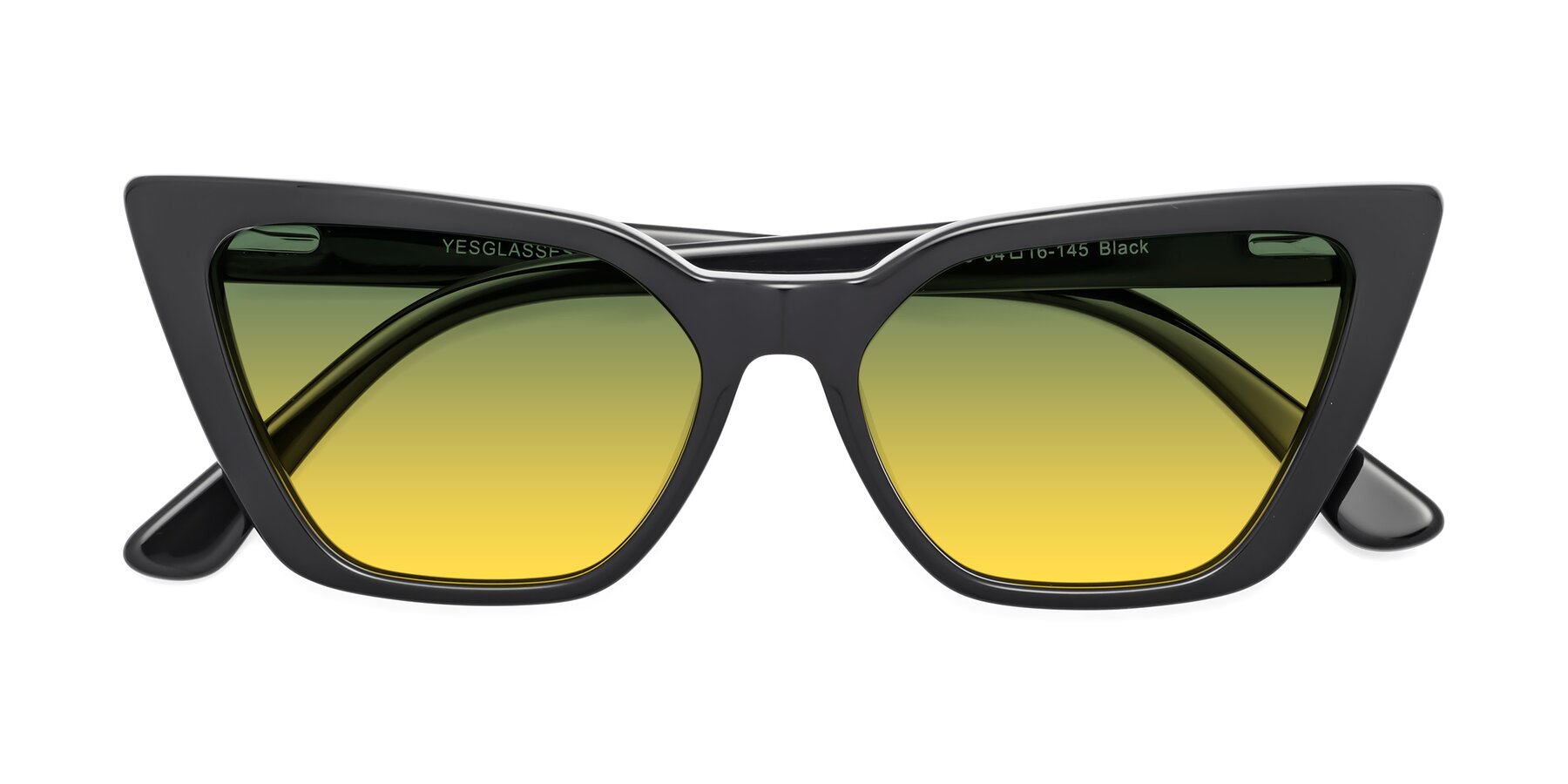Folded Front of Bowtie in Black with Green / Yellow Gradient Lenses