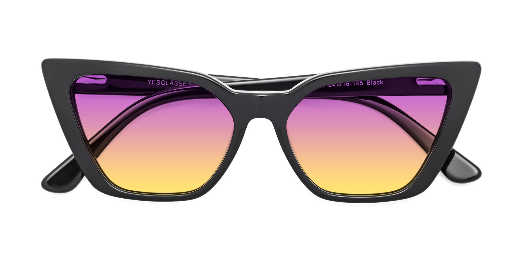 Folded Front of Bowtie in Black with Purple / Yellow Gradient Lenses