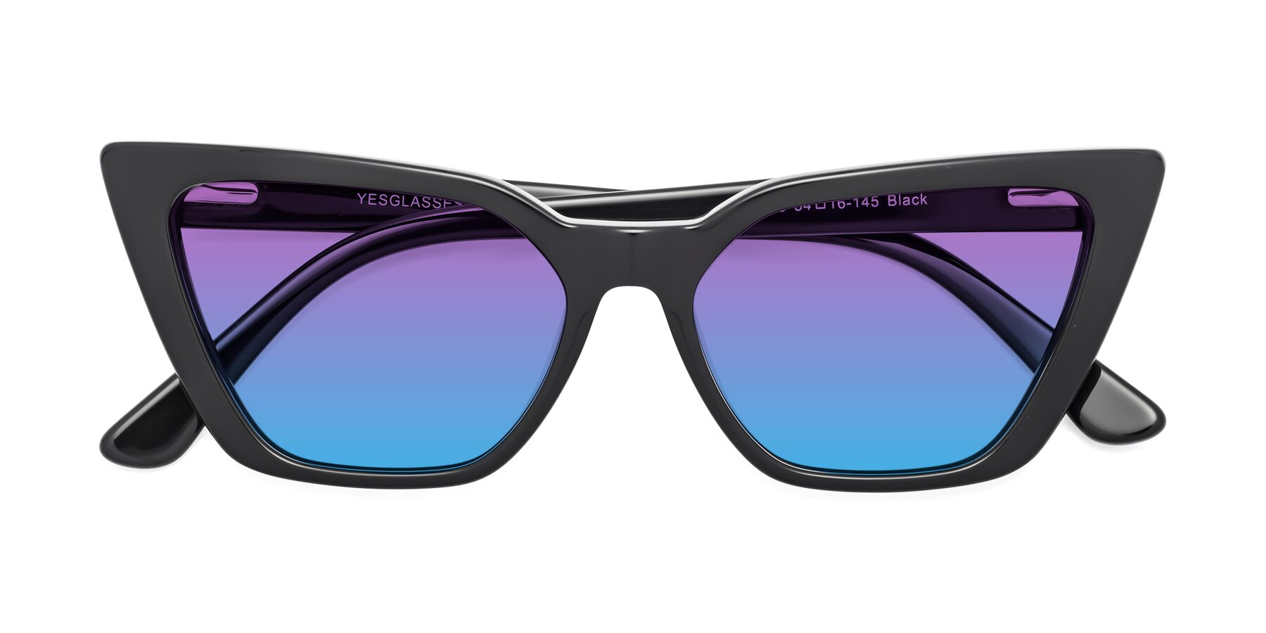 Folded Front of Bowtie in Black with Purple / Blue Gradient Lenses