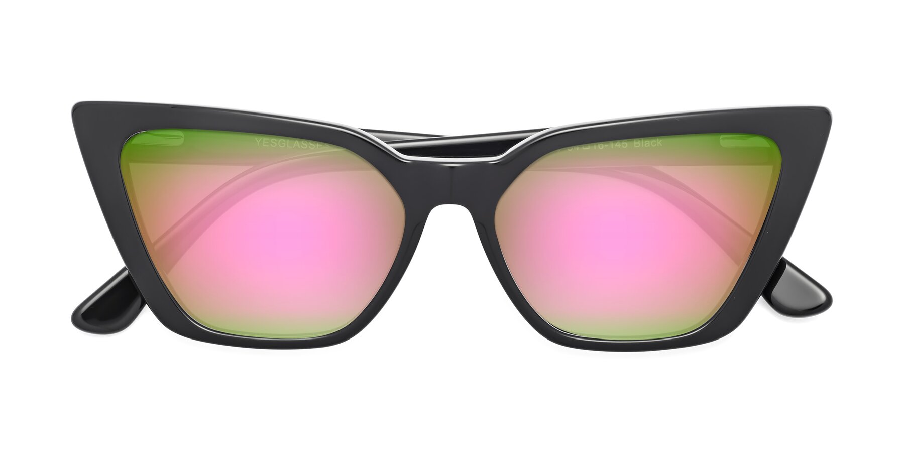Folded Front of Bowtie in Black with Pink Mirrored Lenses