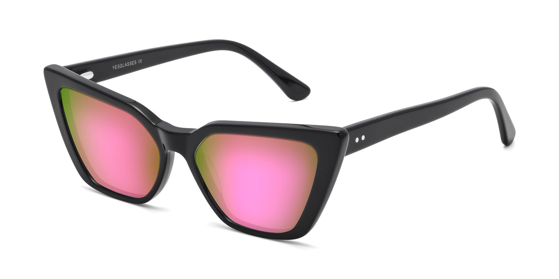 Angle of Bowtie in Black with Pink Mirrored Lenses