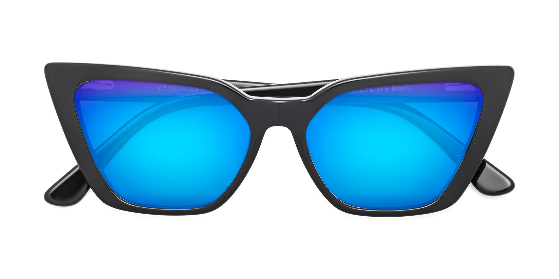 Folded Front of Bowtie in Black with Blue Mirrored Lenses
