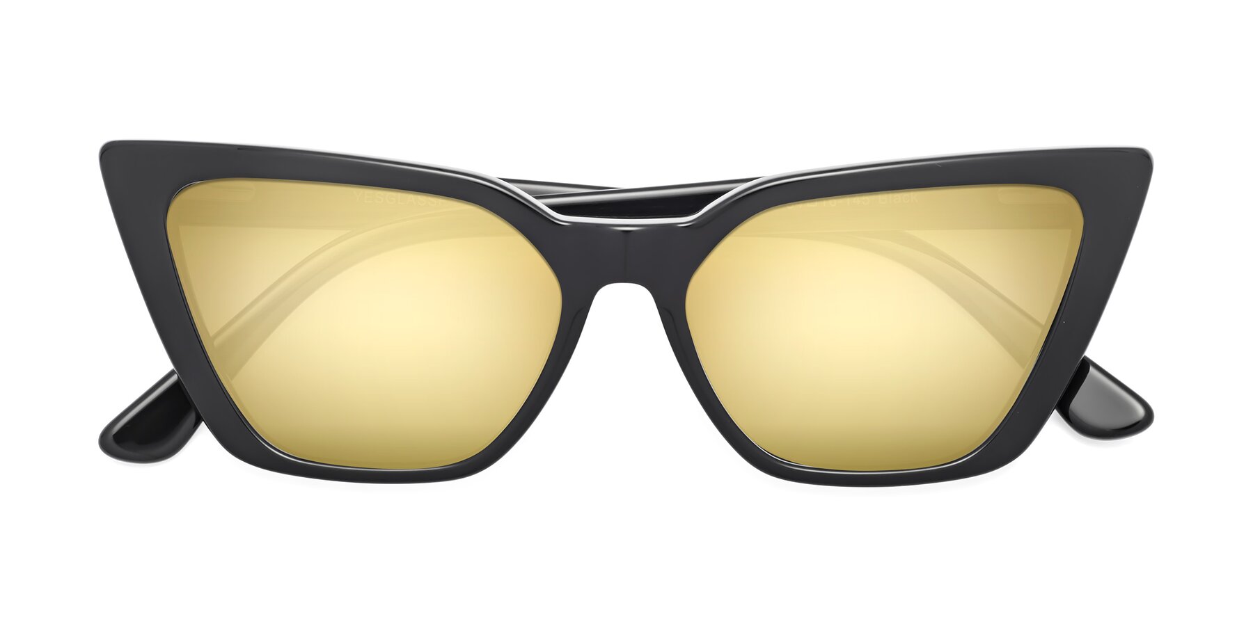 Folded Front of Bowtie in Black with Gold Mirrored Lenses