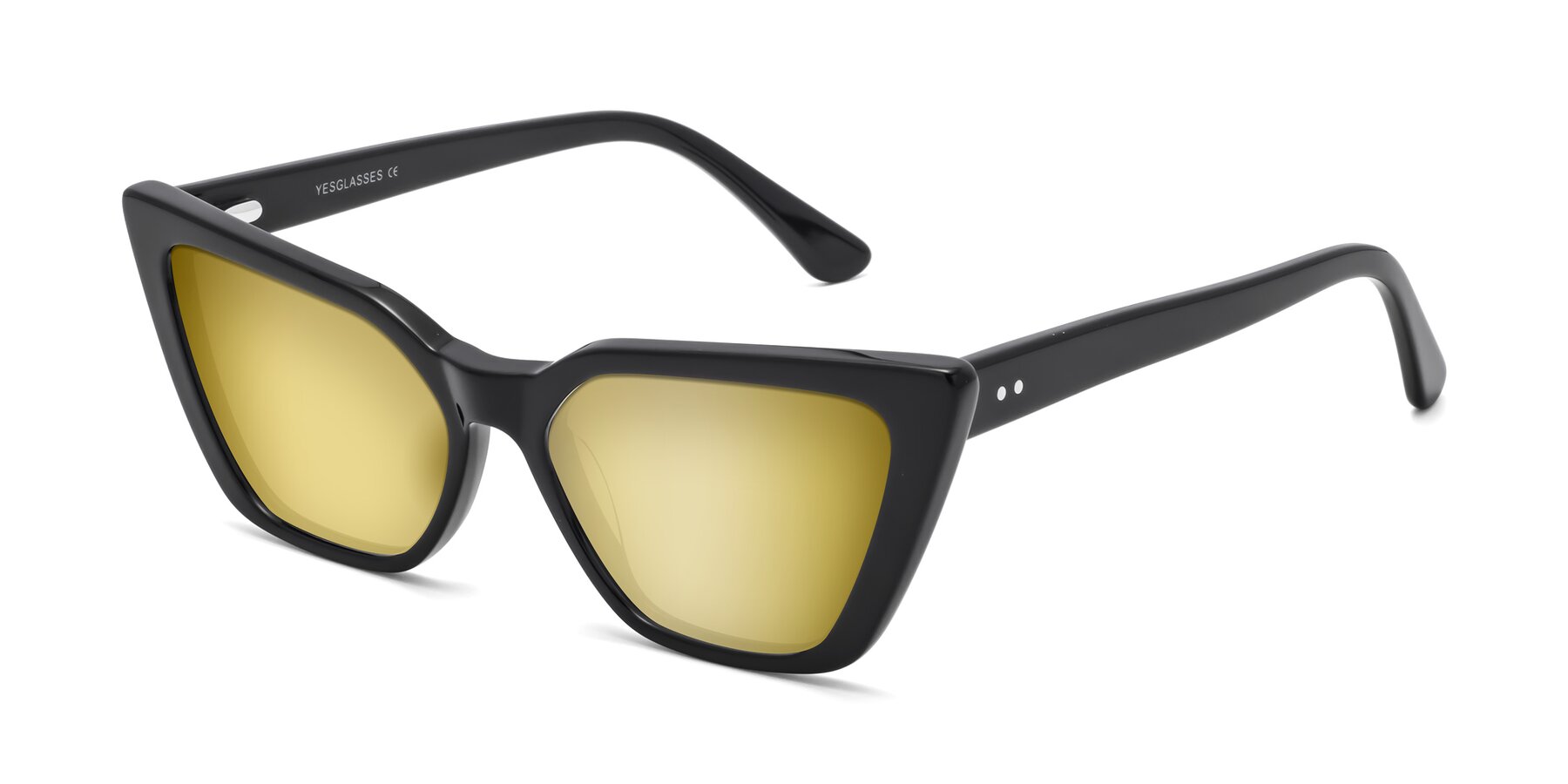 Angle of Bowtie in Black with Gold Mirrored Lenses