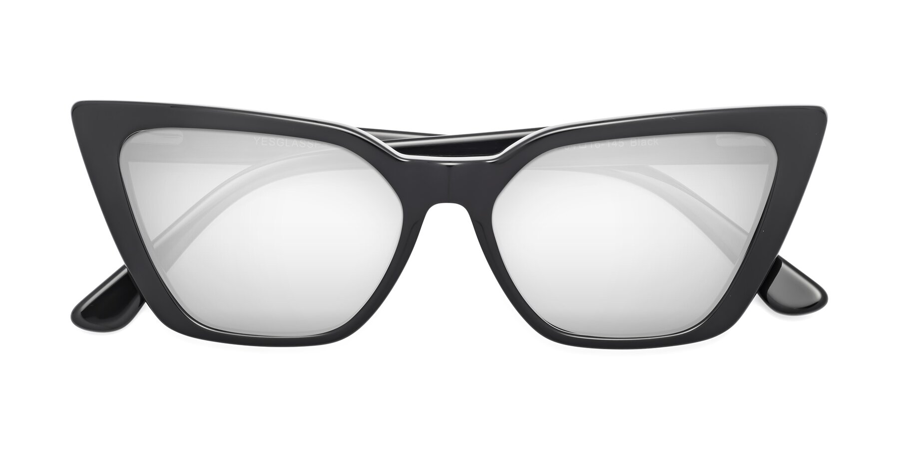 Folded Front of Bowtie in Black with Silver Mirrored Lenses