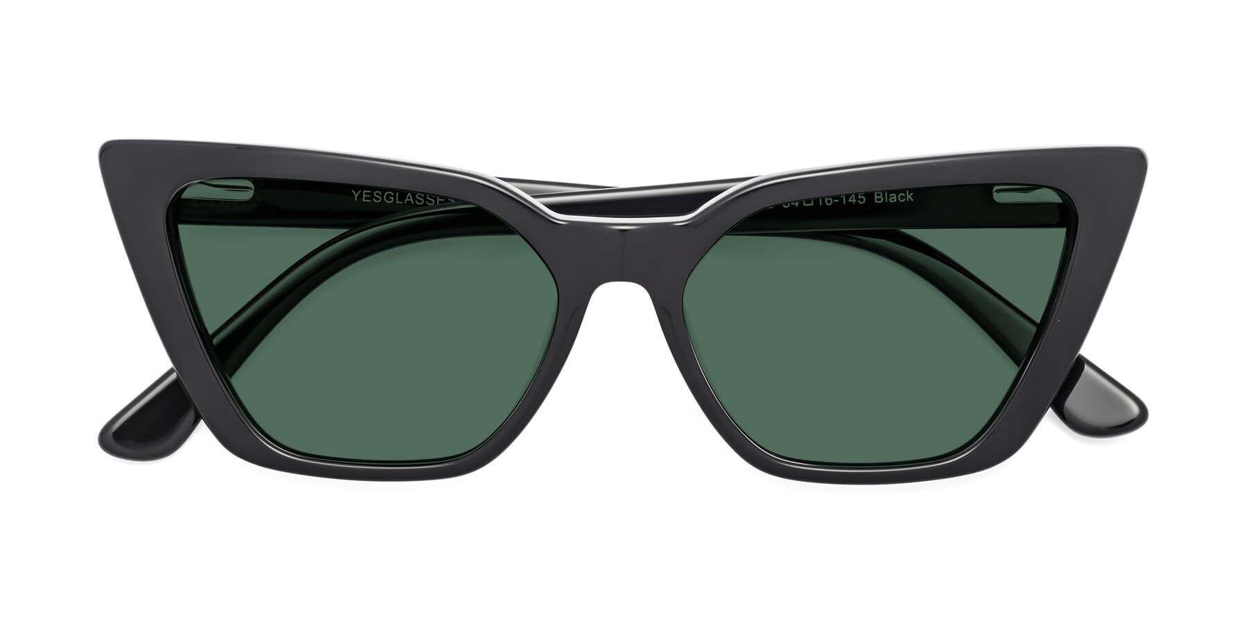 Folded Front of Bowtie in Black with Green Polarized Lenses
