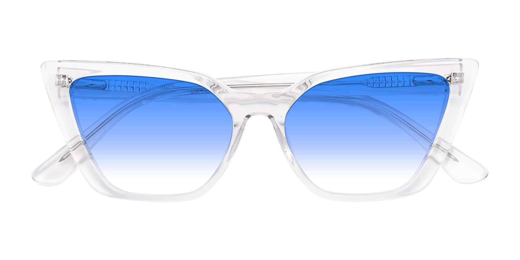 Folded Front of Bowtie in Clear with Blue Gradient Lenses