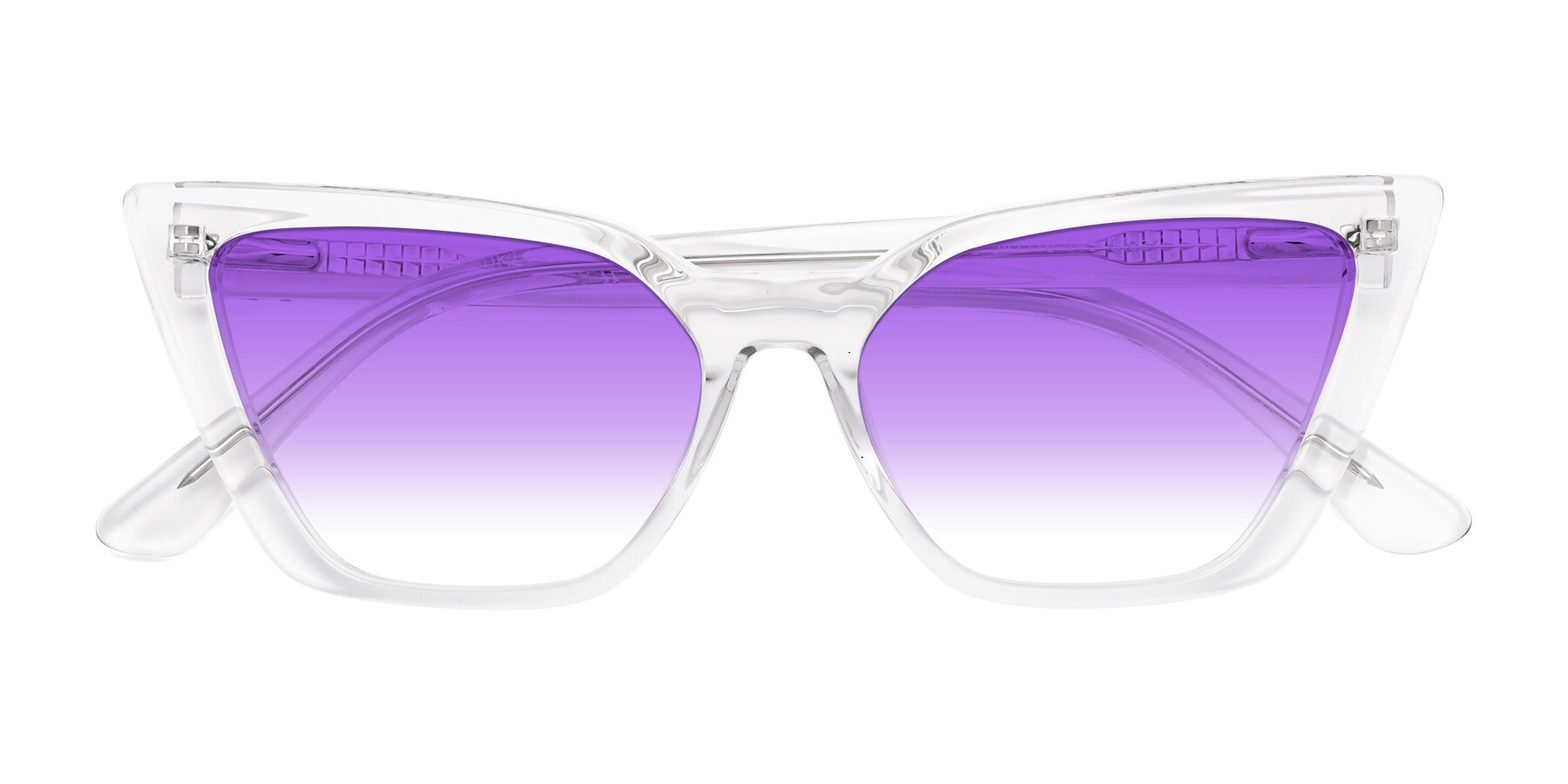 Folded Front of Bowtie in Clear with Purple Gradient Lenses