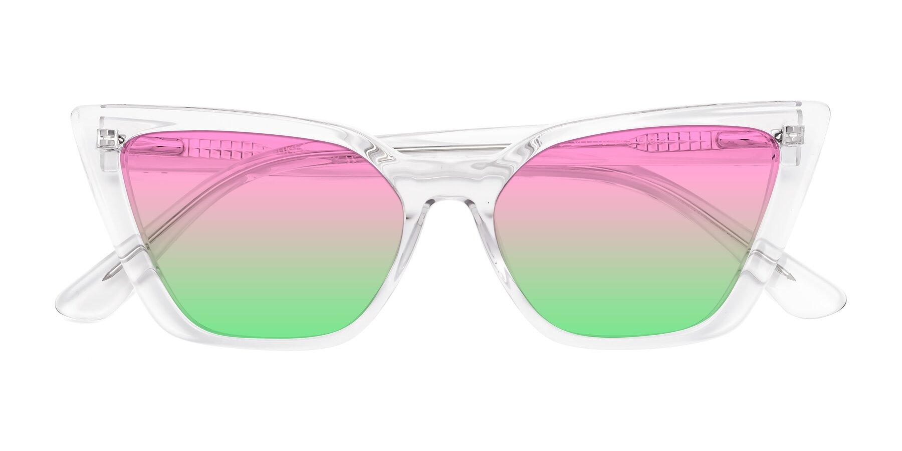 Folded Front of Bowtie in Clear with Pink / Green Gradient Lenses